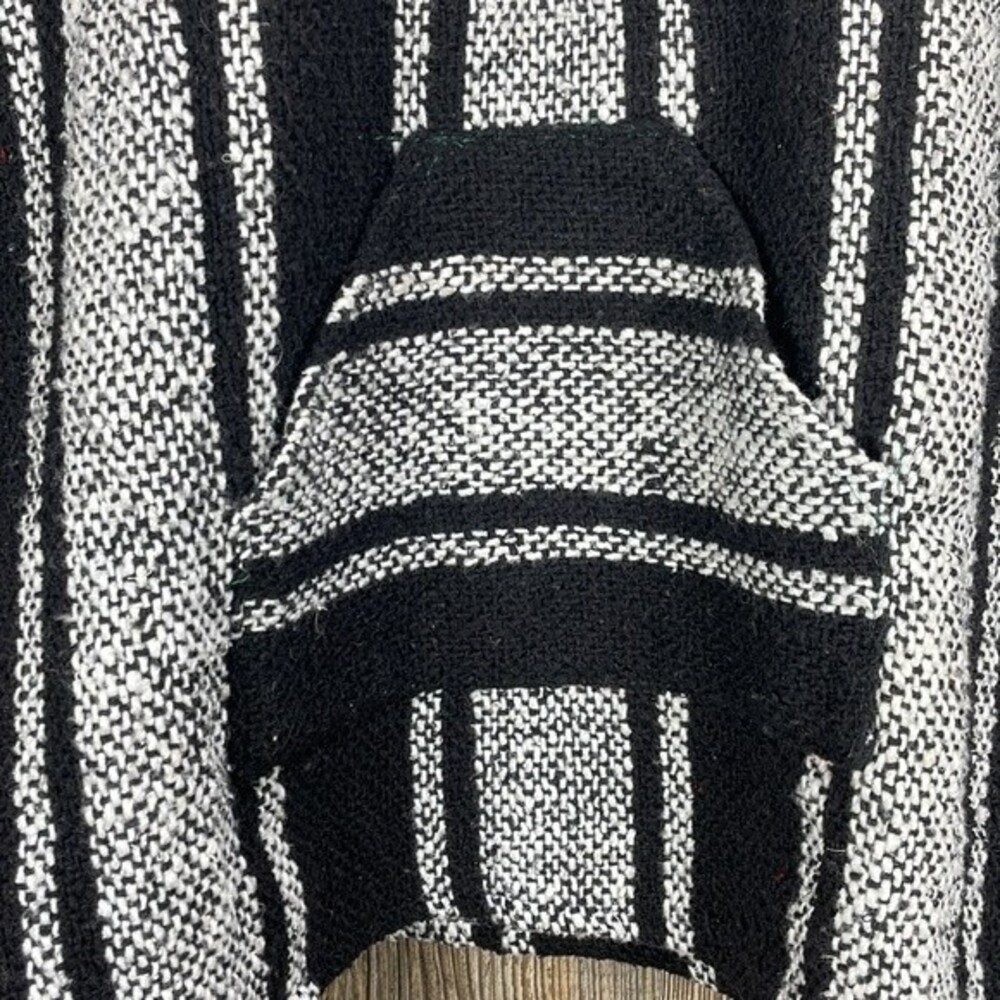 Mexican Baja Hoodie Adult Men's Sweatshirt Size Large Black Gray Pockets - Picture 3 of 6